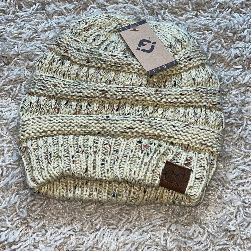 NWT C.C Colorful Lemonade Confetti Cable Knit Beanie